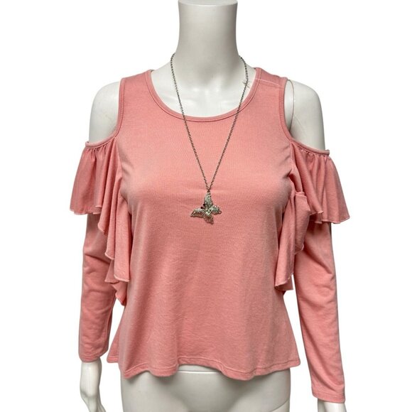 AriZona Tops - Arizona Junior open shoulder top long sleeve pink with necklace size XL (16)